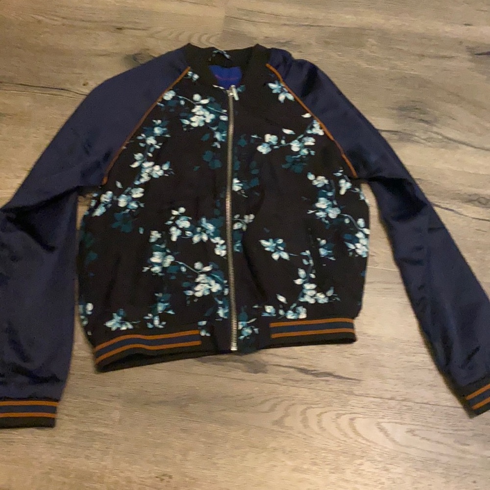 Cute varsity style jacket with floral details